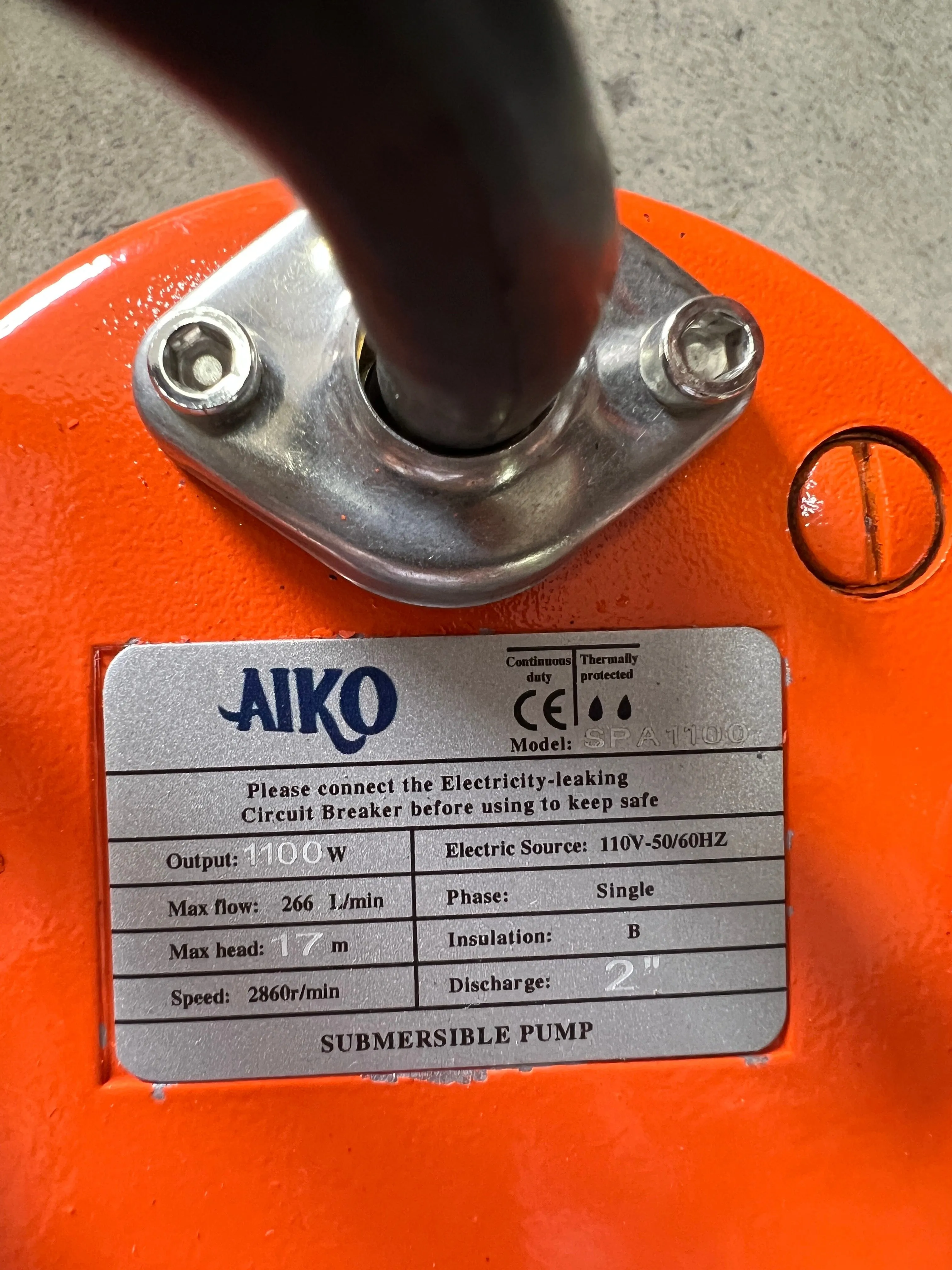 AIKO 3 SUBMERSIBLE PUMP 110V 60HZ 1100W WITHOUT FLOAT #SPA1100 | MODEL: WP-SPA1100-110V