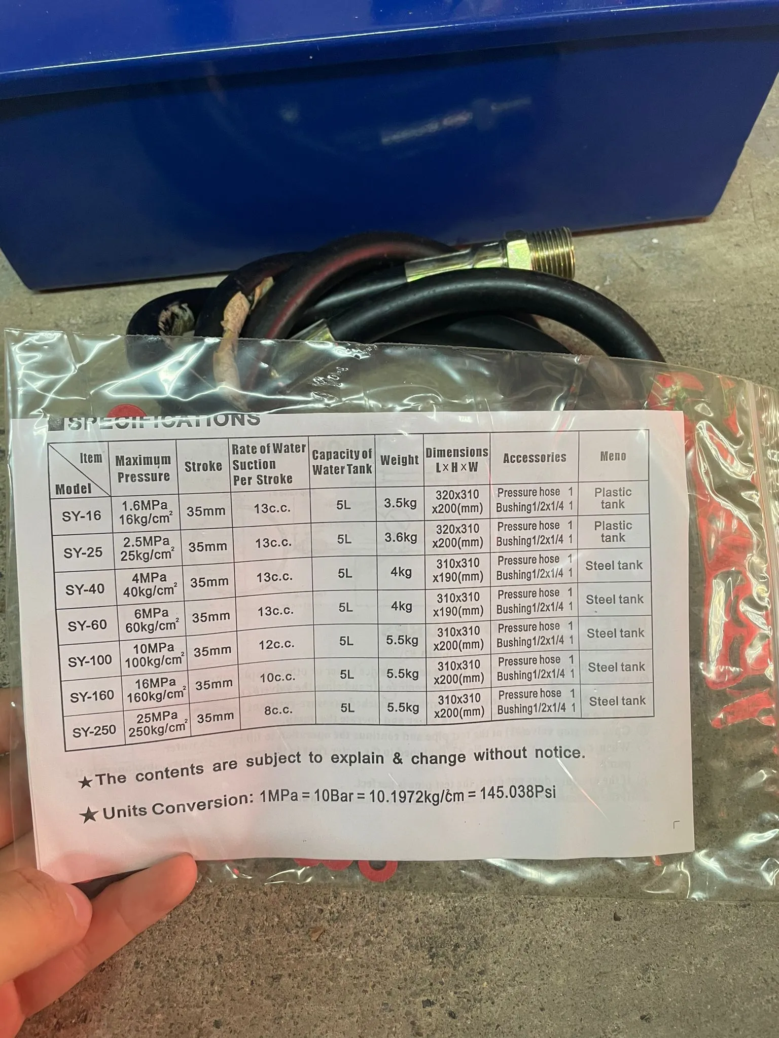 AIKO Hand Pressure Test Pump | Model : TPP-SY100