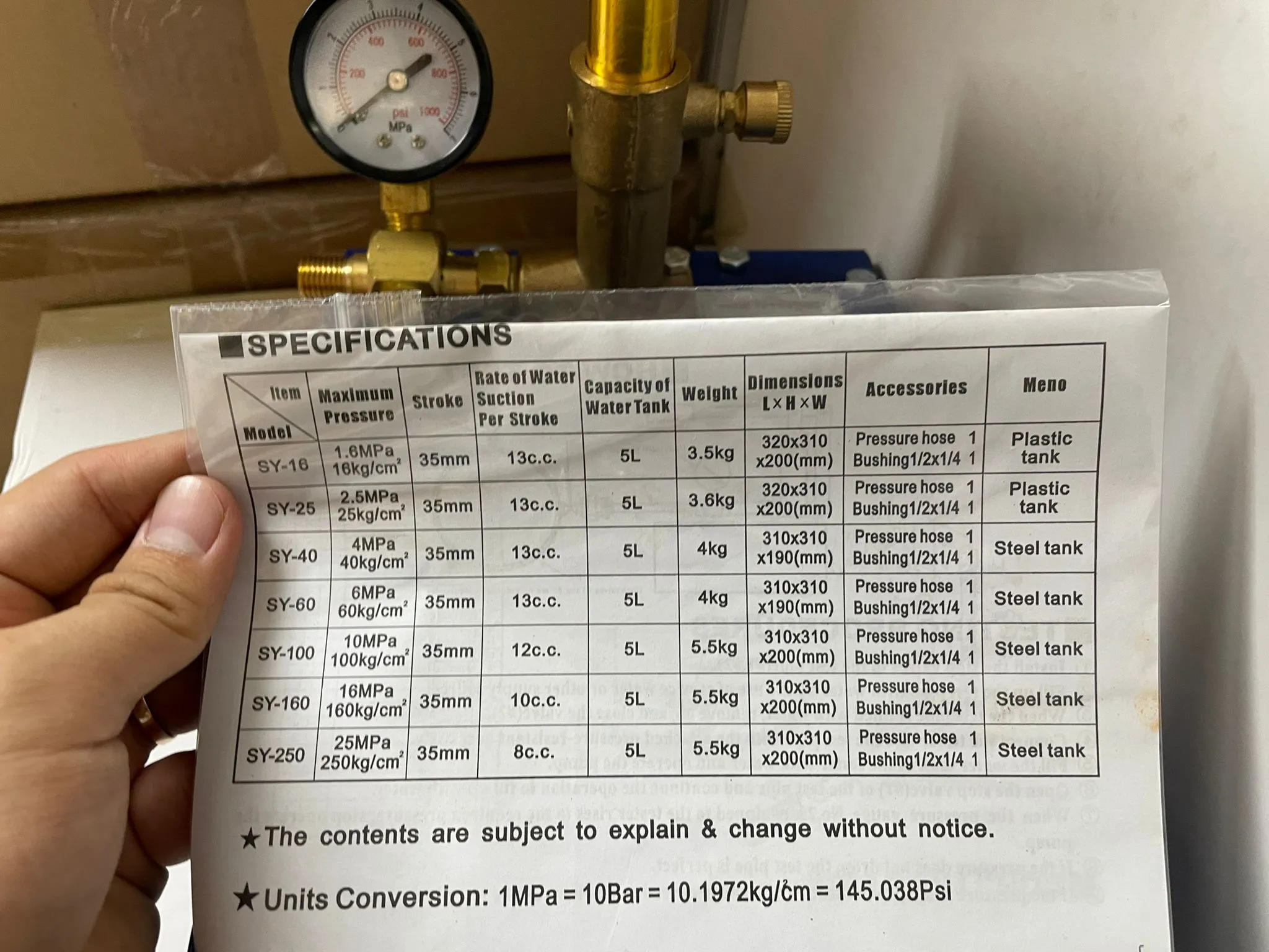 AIKO Hand Pressure Test Pump  | Model: TPP-SY60X
