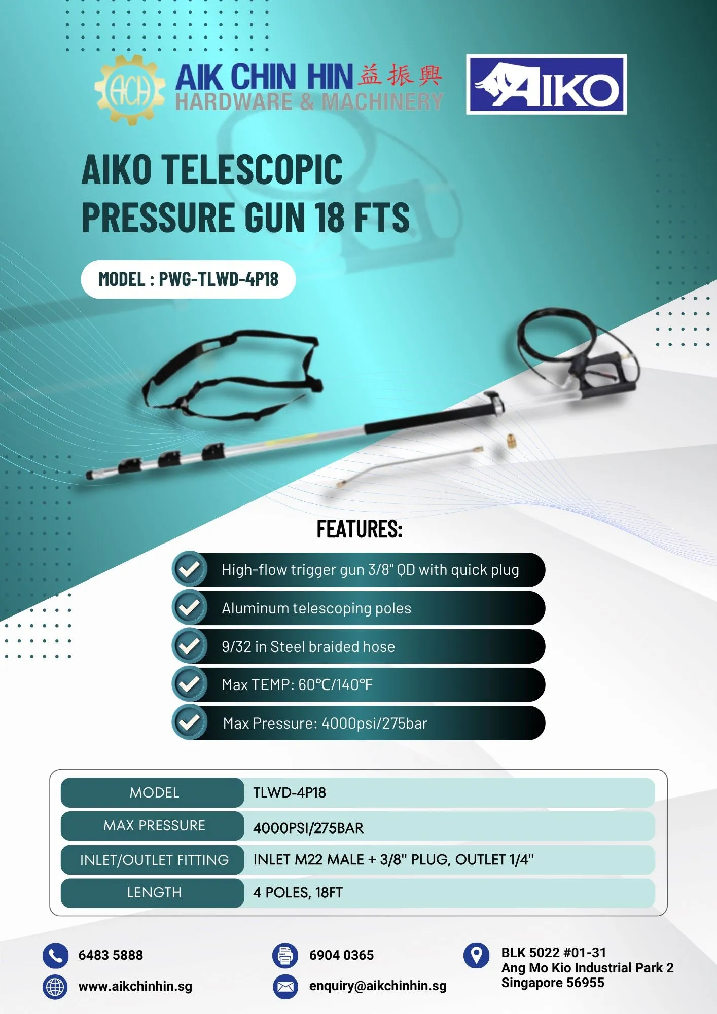 Aiko Telescopic Pressure Gun 18 FTS | Model: PWG-TLWD-4P18