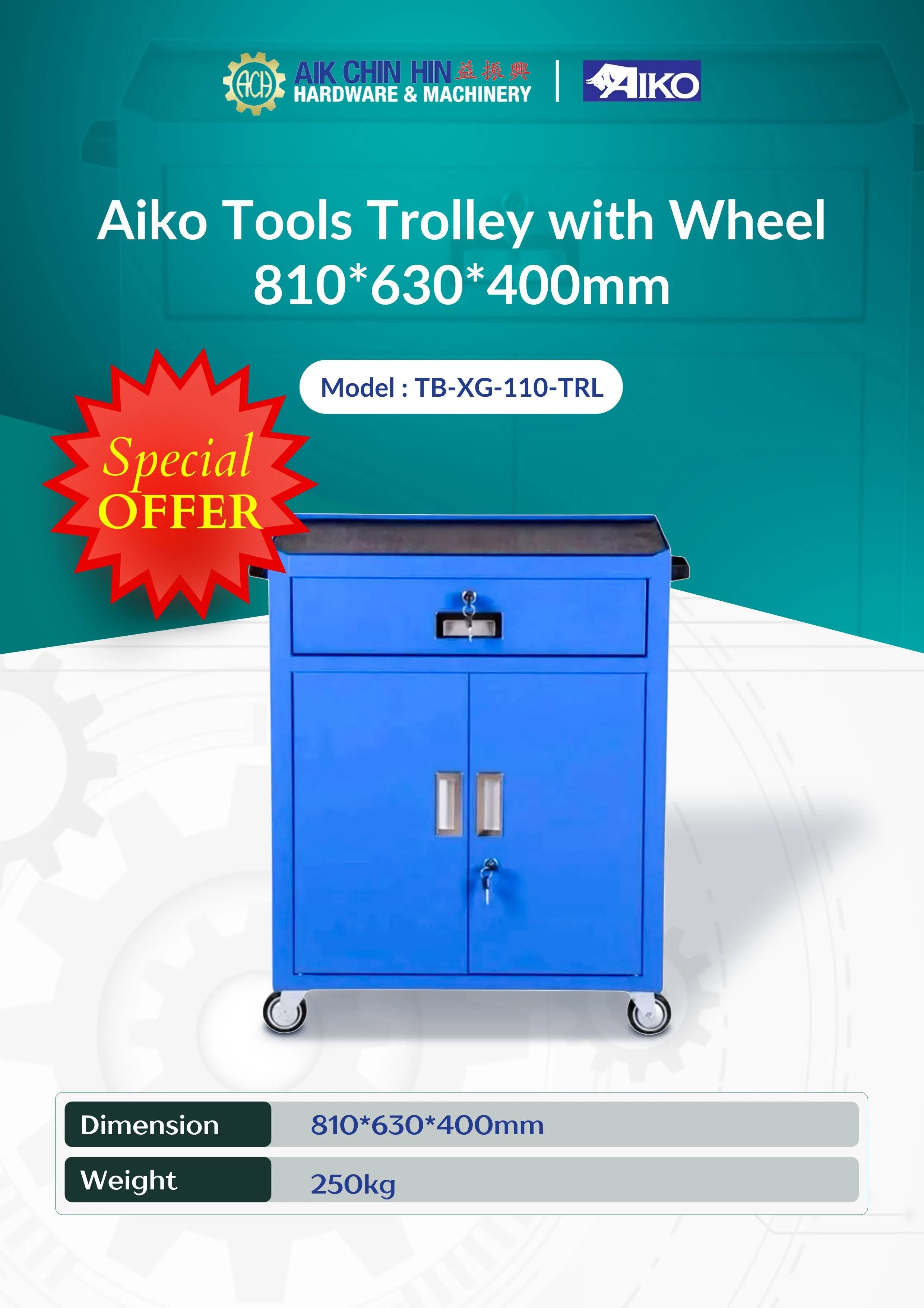 Aiko Tools Trolley with Wheel 810*630*400mm - Empty | Model : TB-XG-110-TRL