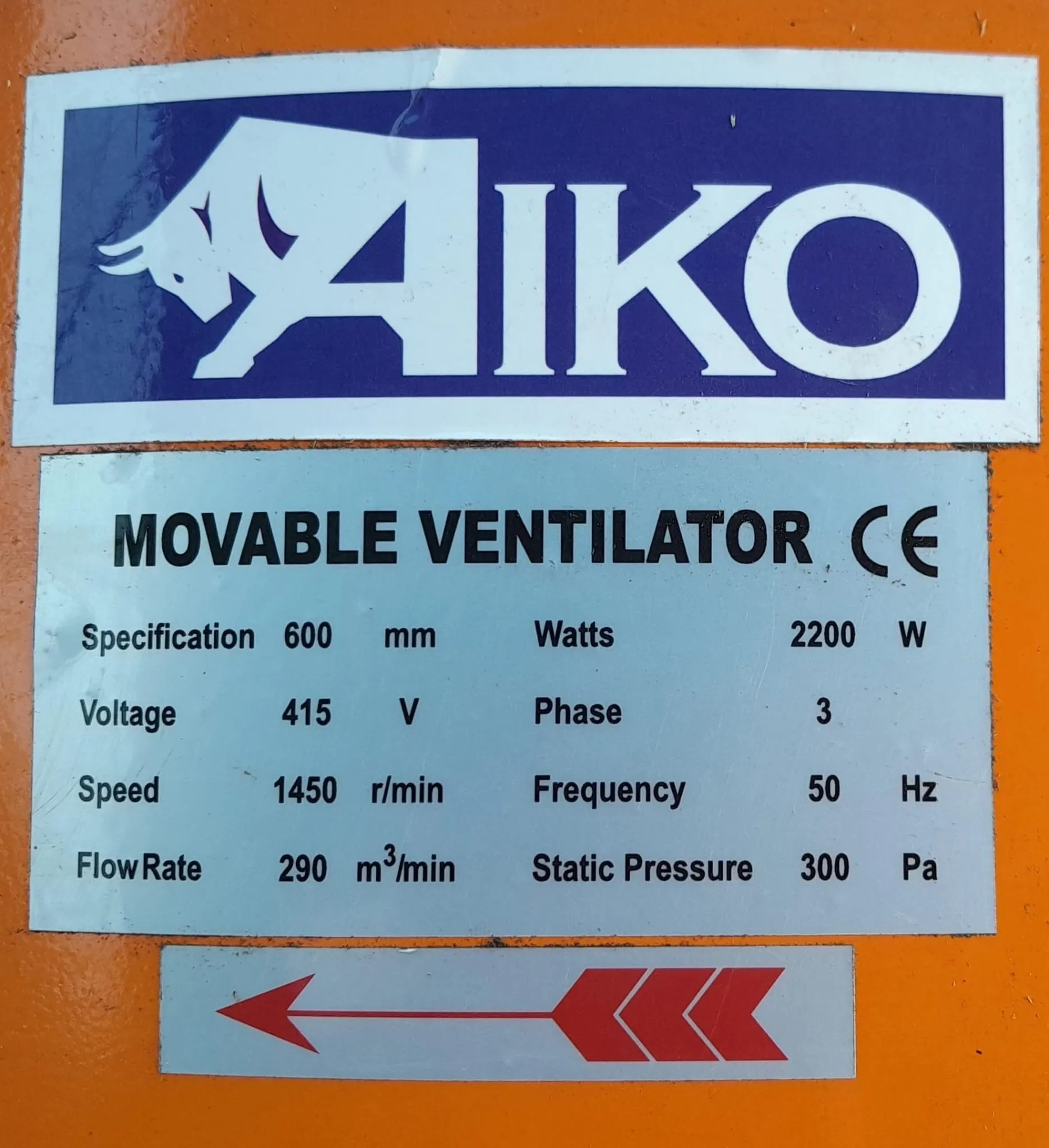 Aiko/Vortex 380V-415V 24 Large Ventilator Blower with Wheels | Model: BLR-YM-A24-3