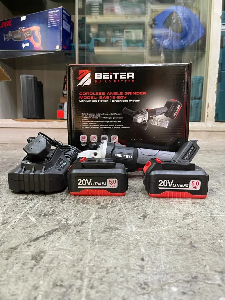 Beiter BA618-20V Cordless Angle Grinder 20V Brushless with 5.0Ah Batt Li-Ion 4 & Charger | Model : BA618-20V