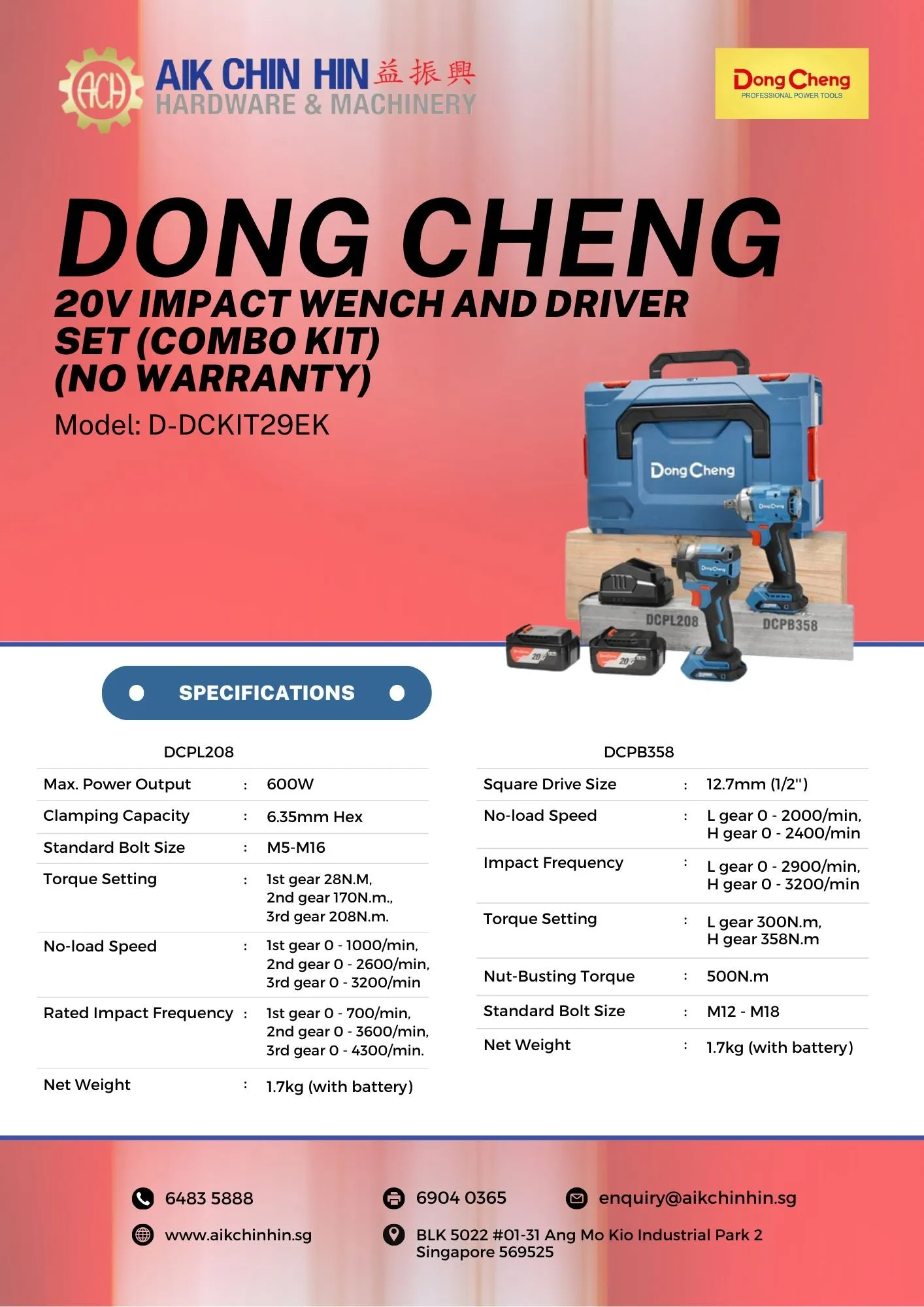 Dong Cheng 20V Impact Wench and Driver Set (Combo Kit) (No Warranty) | Model : D-DCKIT29EK