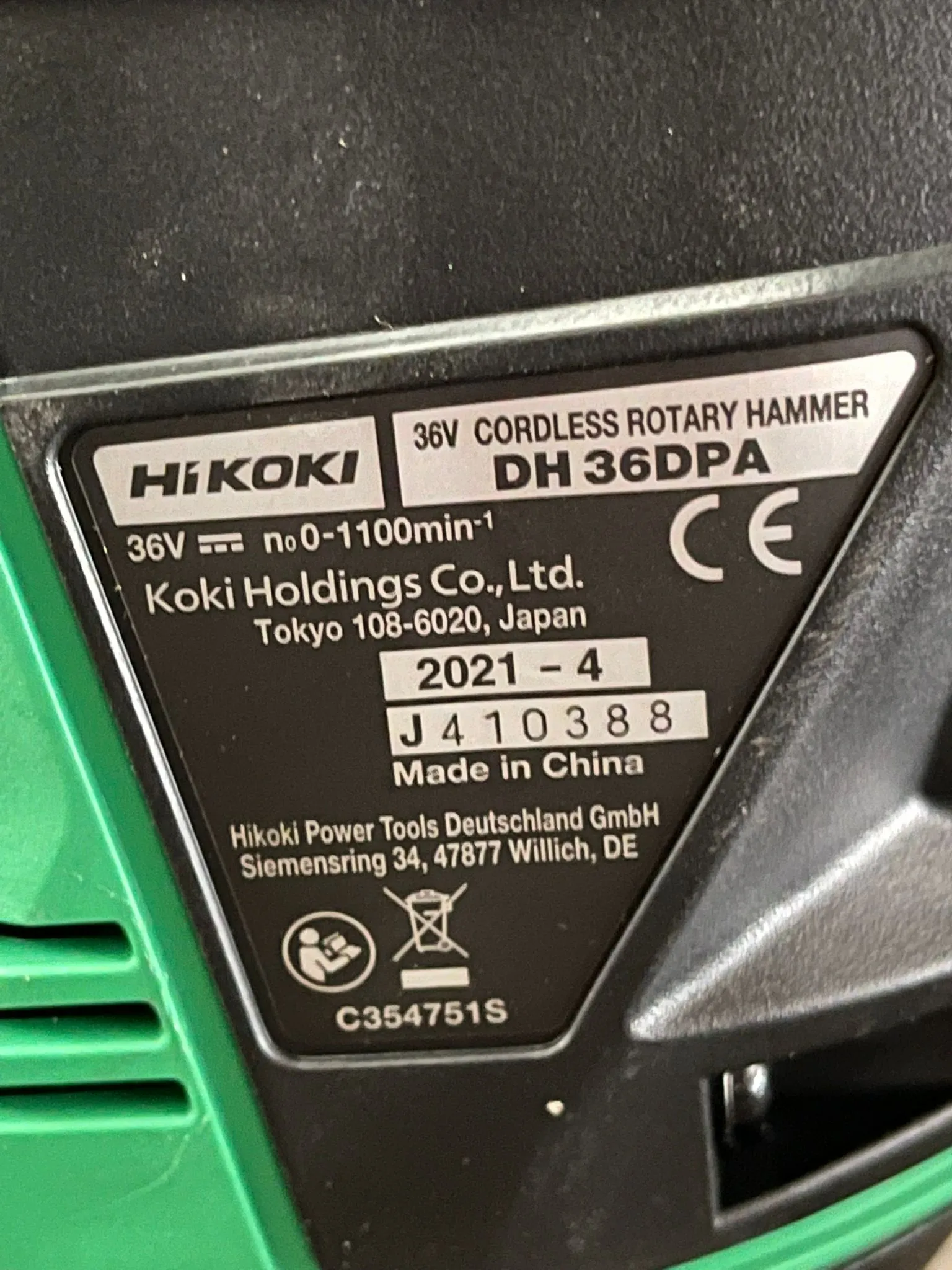 Hikoki 36V Multi Volt Cordless Rotary Hammer Dh36Dpa  Dv36Da | Model : H-DH36DPA-C