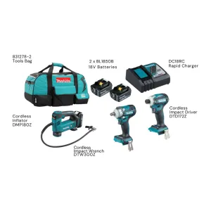Makita 18V Cordless Combo Kit Includes Trimmer. Driver Drill. Jig Saw and 2x 5.0Ah Batteries with Charger
