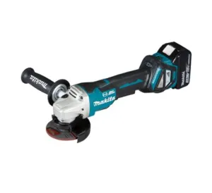 Makita 4 18V DGA417RTE Cordless Angle Grinder   (Rapid Charger (DC18RC). 2X18V-5.0Ah Batteries (BL1850B)) With Paddle Dead Man Switch | Model : M-DGA417RTE