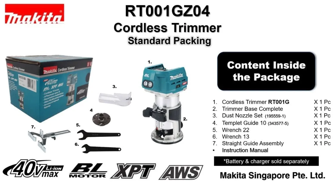 MAKITA RT001GZ04 40Vmax Cordless Trimmer (Bare Unit) | Model: M-RT001GZ04