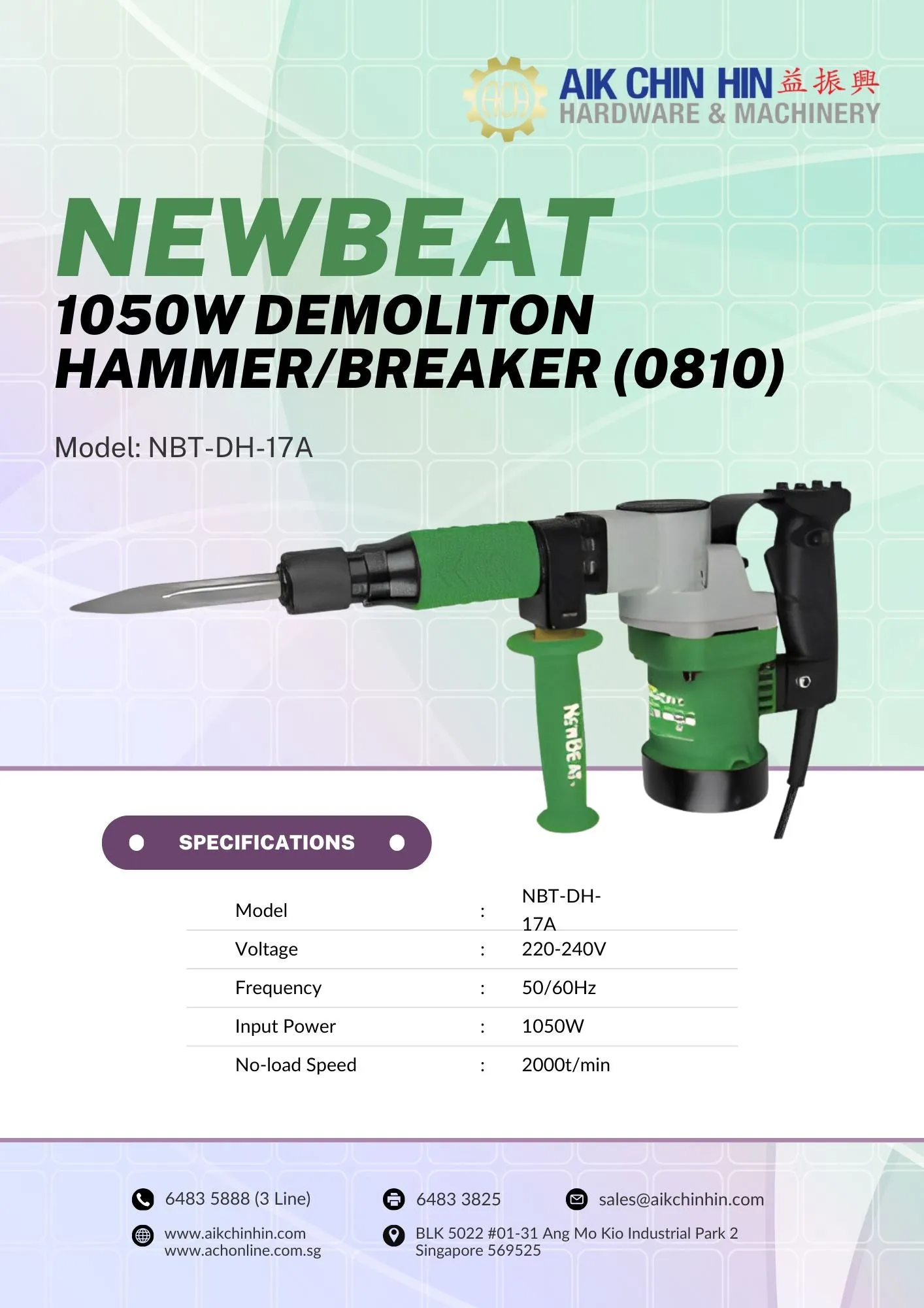 NEWBEAT 1050W Demoliton Hammer/Breaker (0810) | Model : NBT-DH-17A