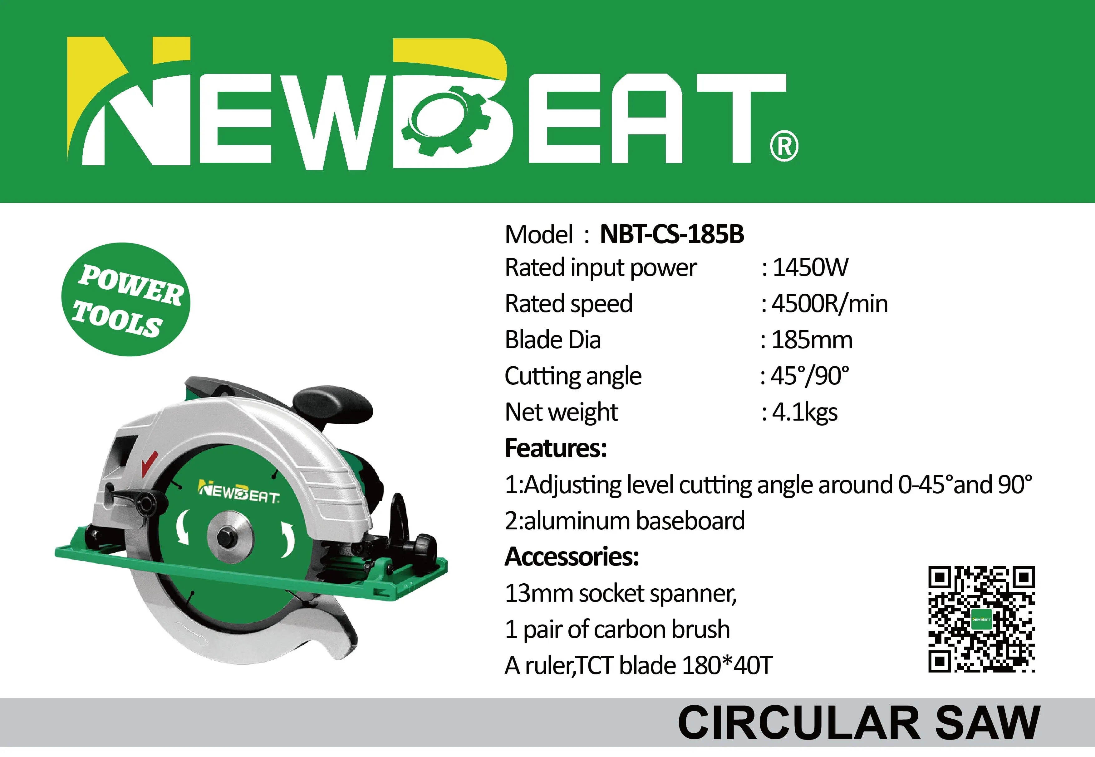 NEWBEAT 1450W Electric Circular Saw 185MM | Model : NBT-CS-185B