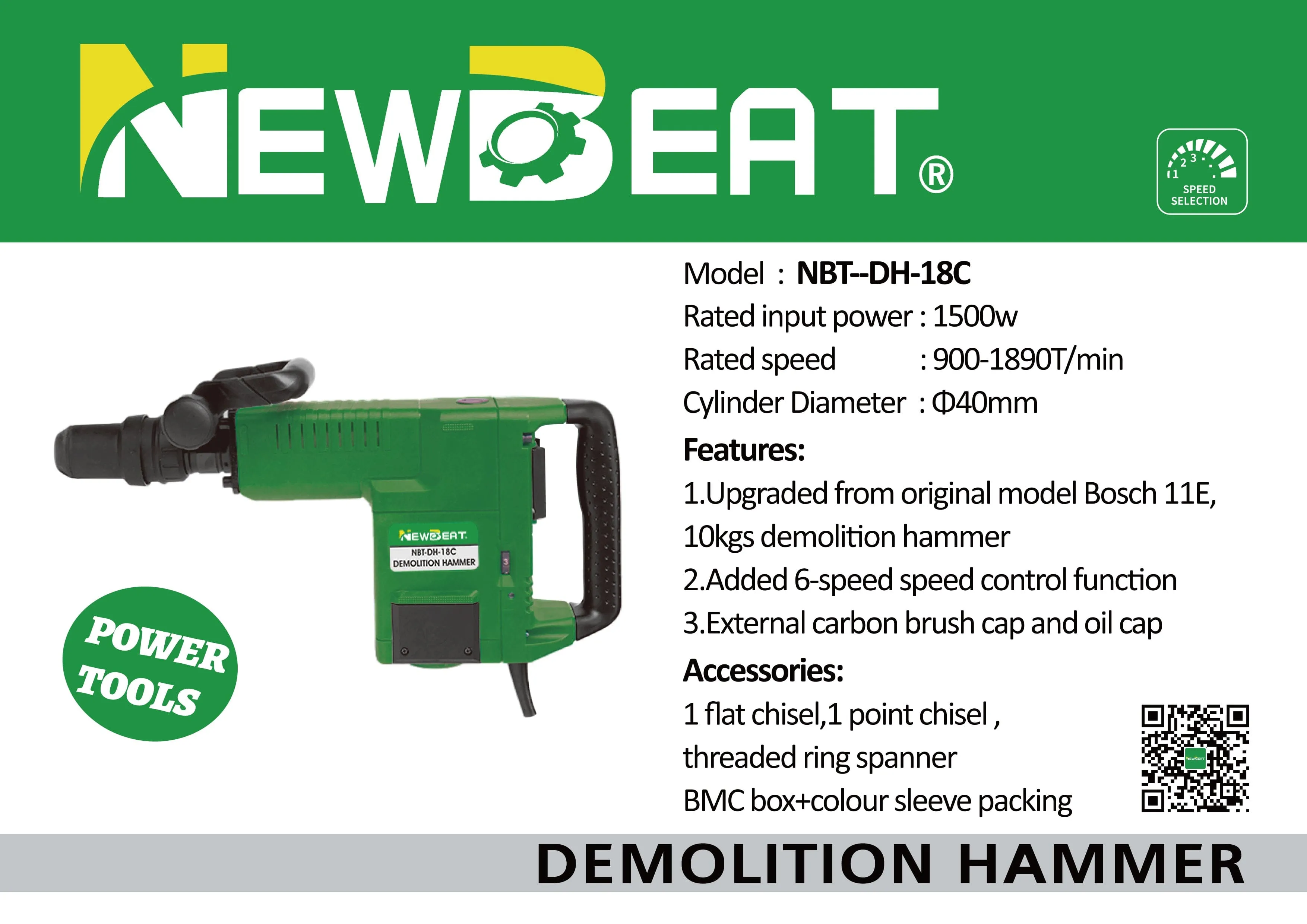 Newbeat 1500W Demoliton Hammer/Breaker (11E) | Model : NBT-DH-18C