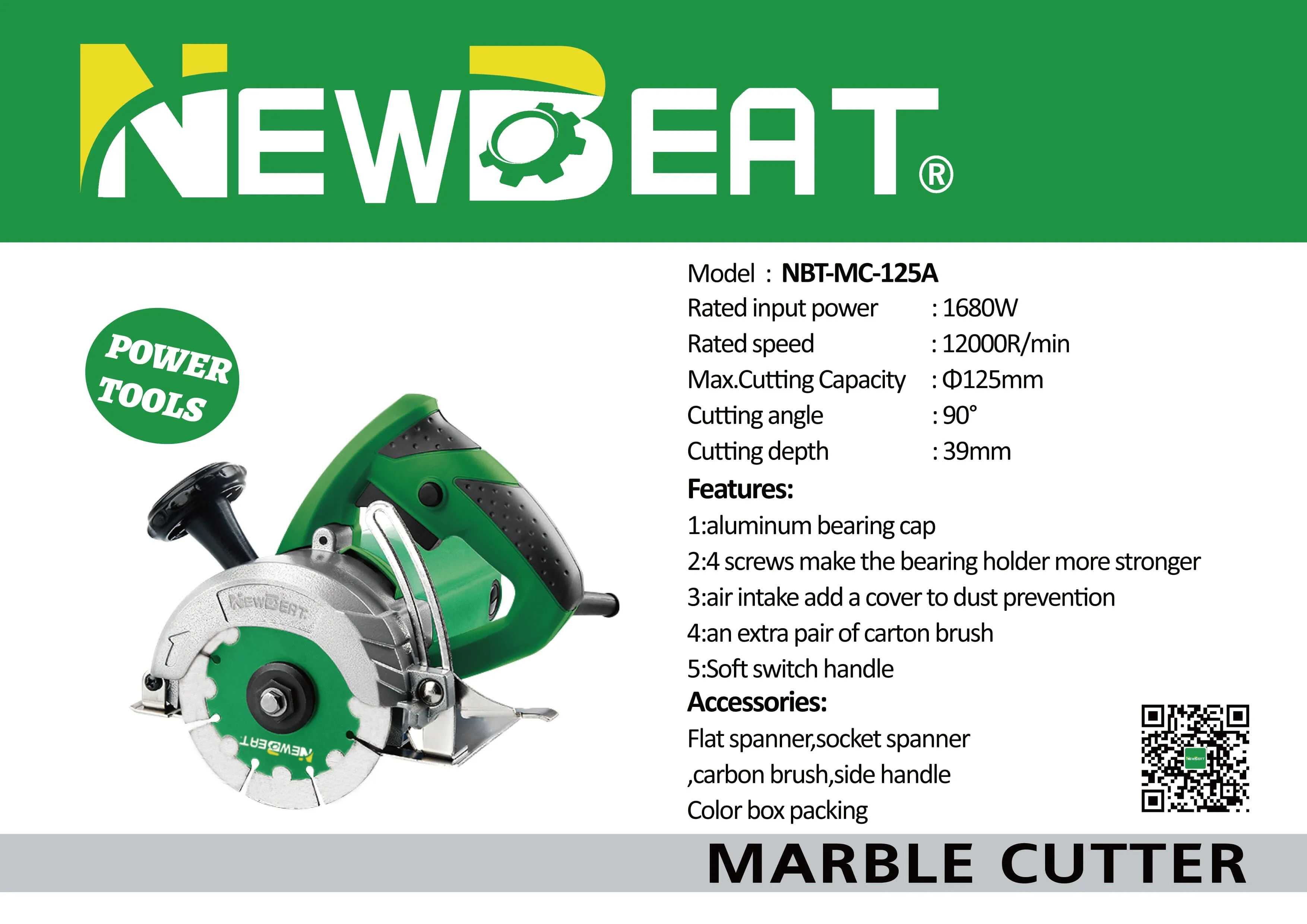 NEWBEAT 1680W Marble Cutter 125MM  | Model : NBT-MC-125A