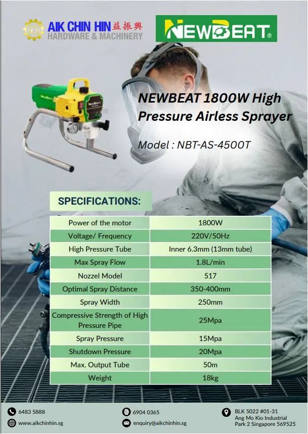 NEWBEAT 1800W High Pressure Airless Sprayer | Model : NBT-AS-4500T