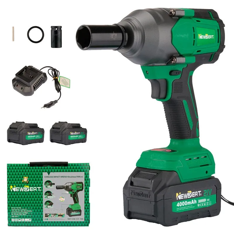 NEWBEAT 21V Cordless 1/2 700 NM Impact Wrench (Brushless) C/W 2 Battery 1 Charger | Model : NBT-CIW-21F-700