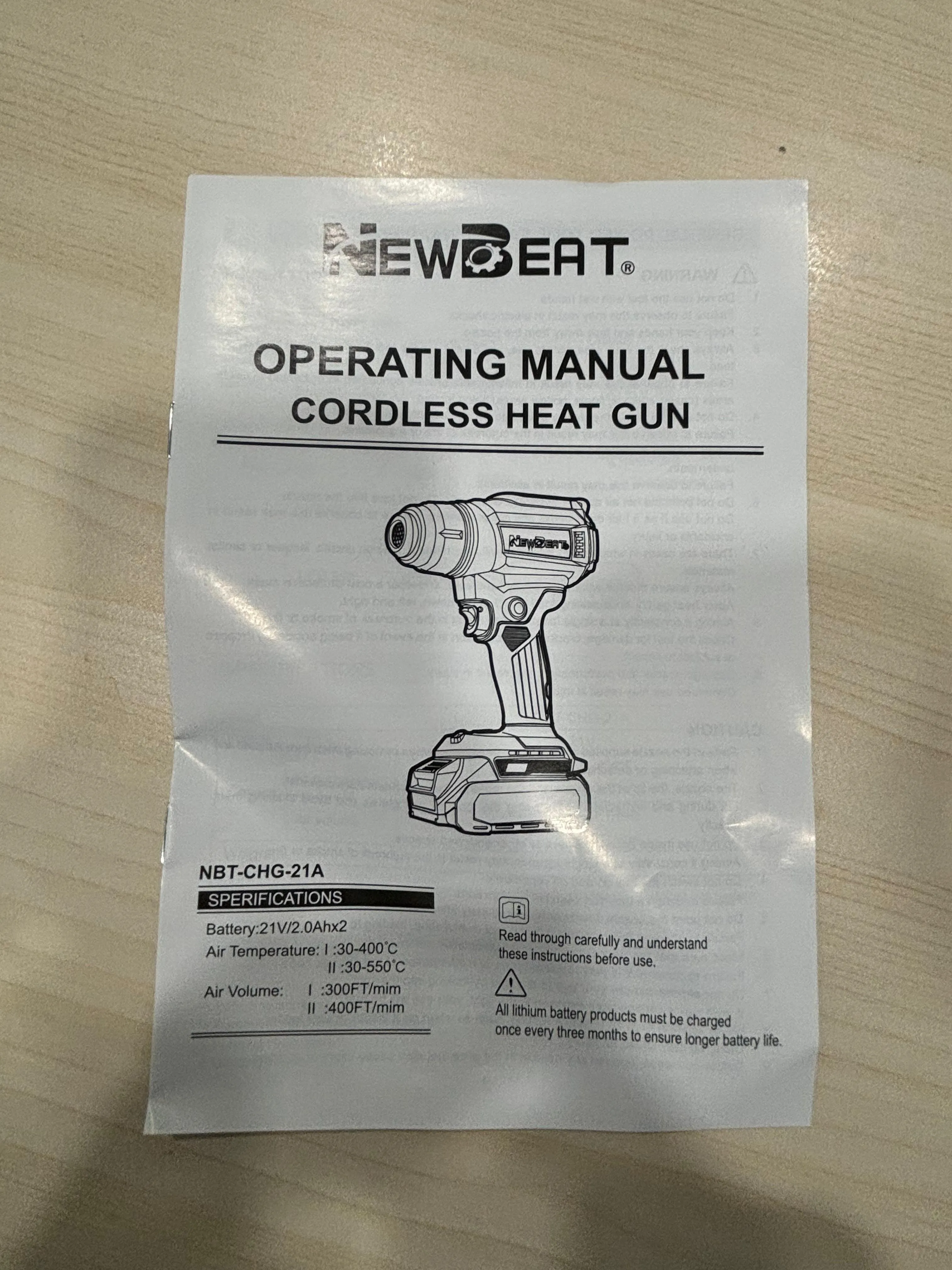 NEWBEAT 21V Cordless Heat Gun | Model : NBT-CHG-21A