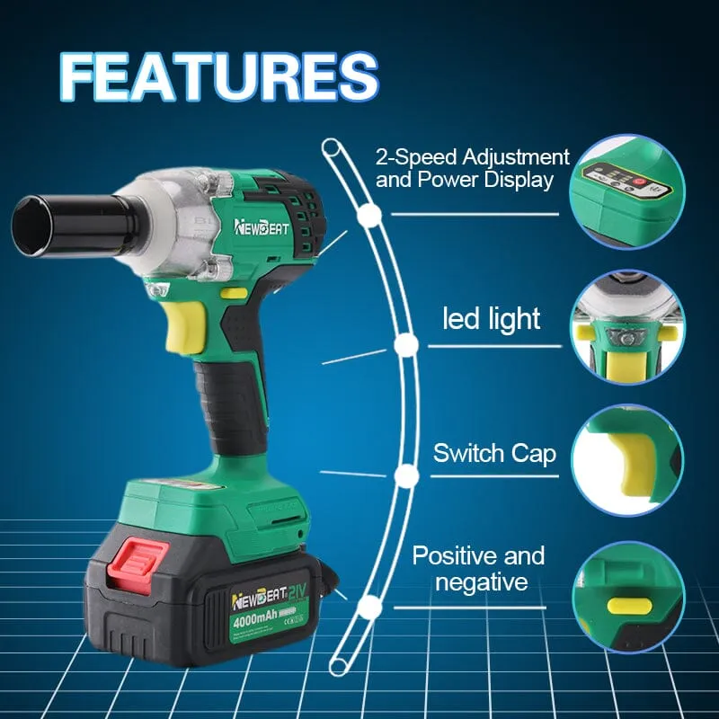 NEWBEAT 21V Cordless Impact Wrench (Brushless) 300N.m C/W 2 Battery & 1 Charger  | Model : NBT-CIW-21B