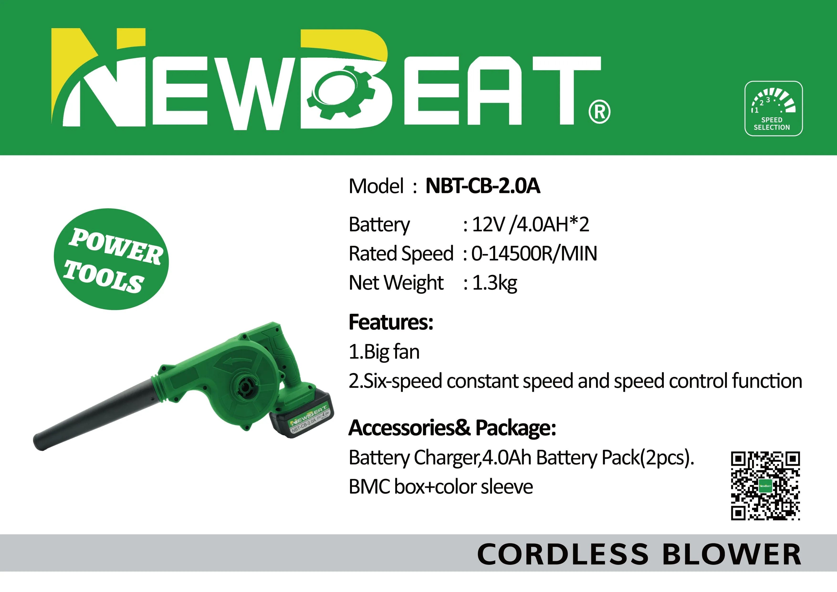 NEWBEAT 21V Cordless Leaves Blower C/W 2 Battery & 1 Charger | Model : NBT-CB-2.0A