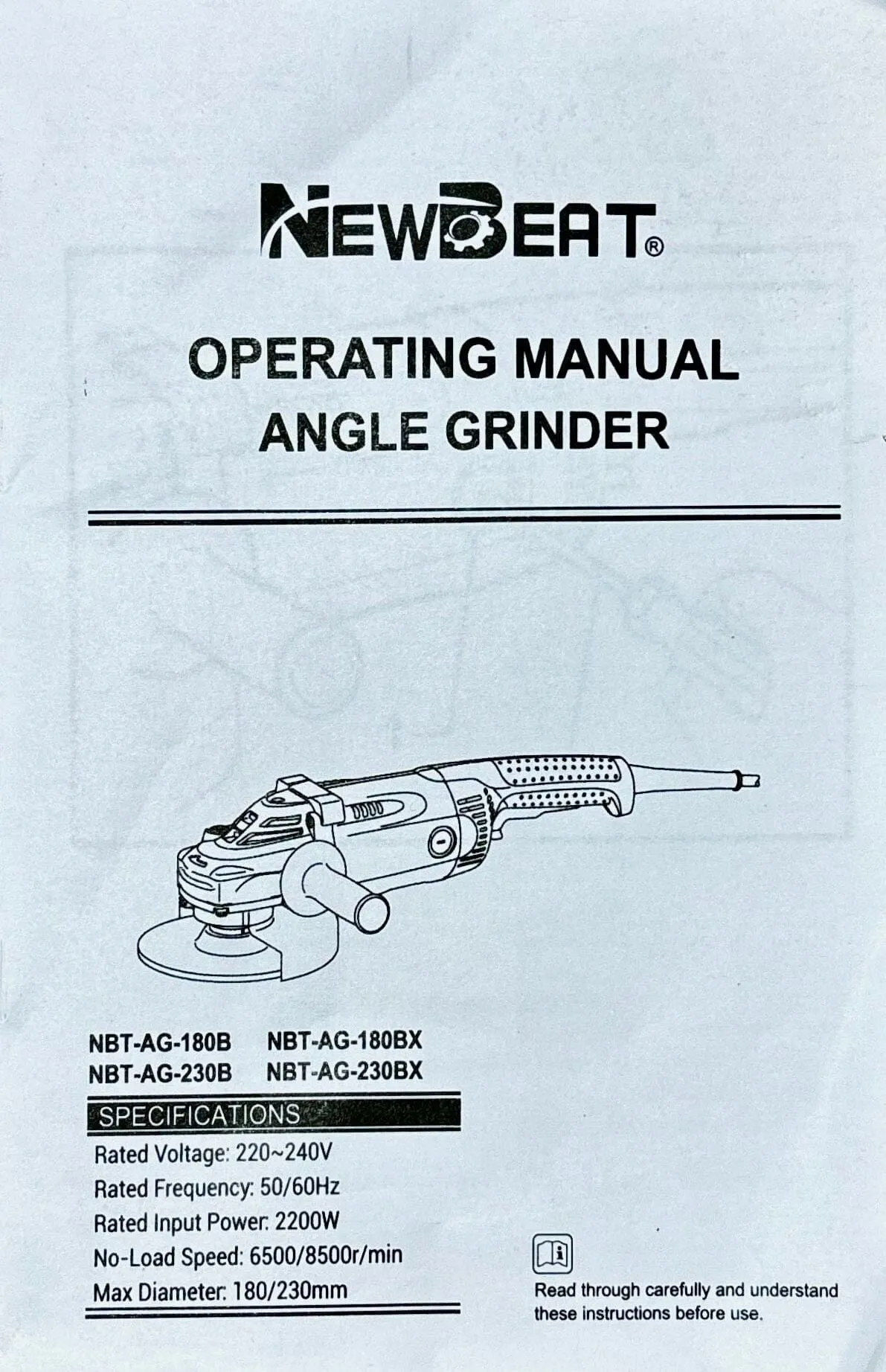 Newbeat 2200W Angle Grinder 180mm| Model: NBT-AG-180B