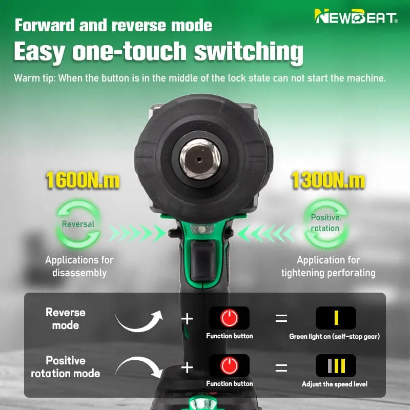 Newbeat 3/4 Cordless Impact Wrench (BL) SQ DR 21V 1300N.m C/W 2 Battery and 1 Charger | Model: NBT-CIW-21G-1300