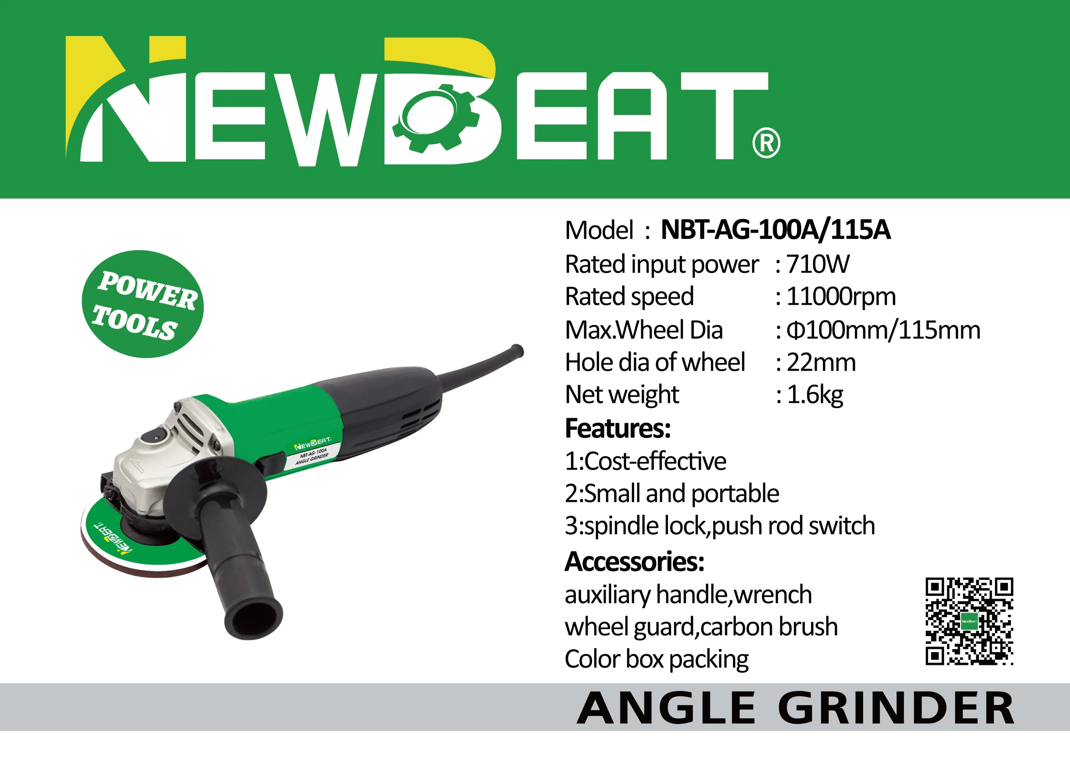 NEWBEAT 4 710W Angle Grinder (Side Switch) | Model : NBT-AG-100A