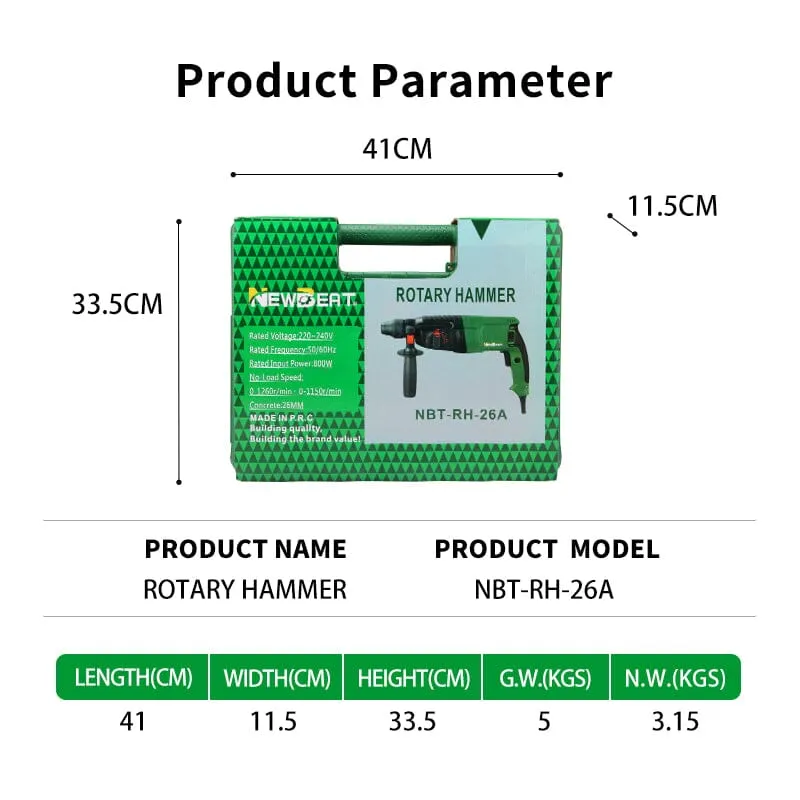 NEWBEAT 800W Rotary Hammer 26MM  | Model : NBT-RH-26A