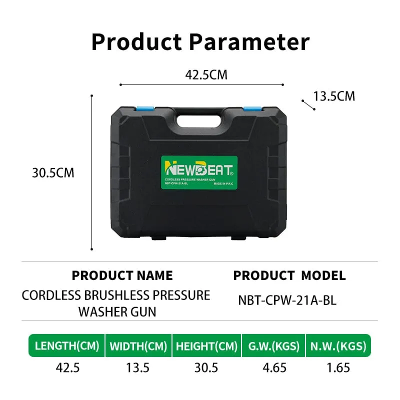 Newbeat Cordless Pressure Washer Gun | Model: NBT-CPW-21A-BL