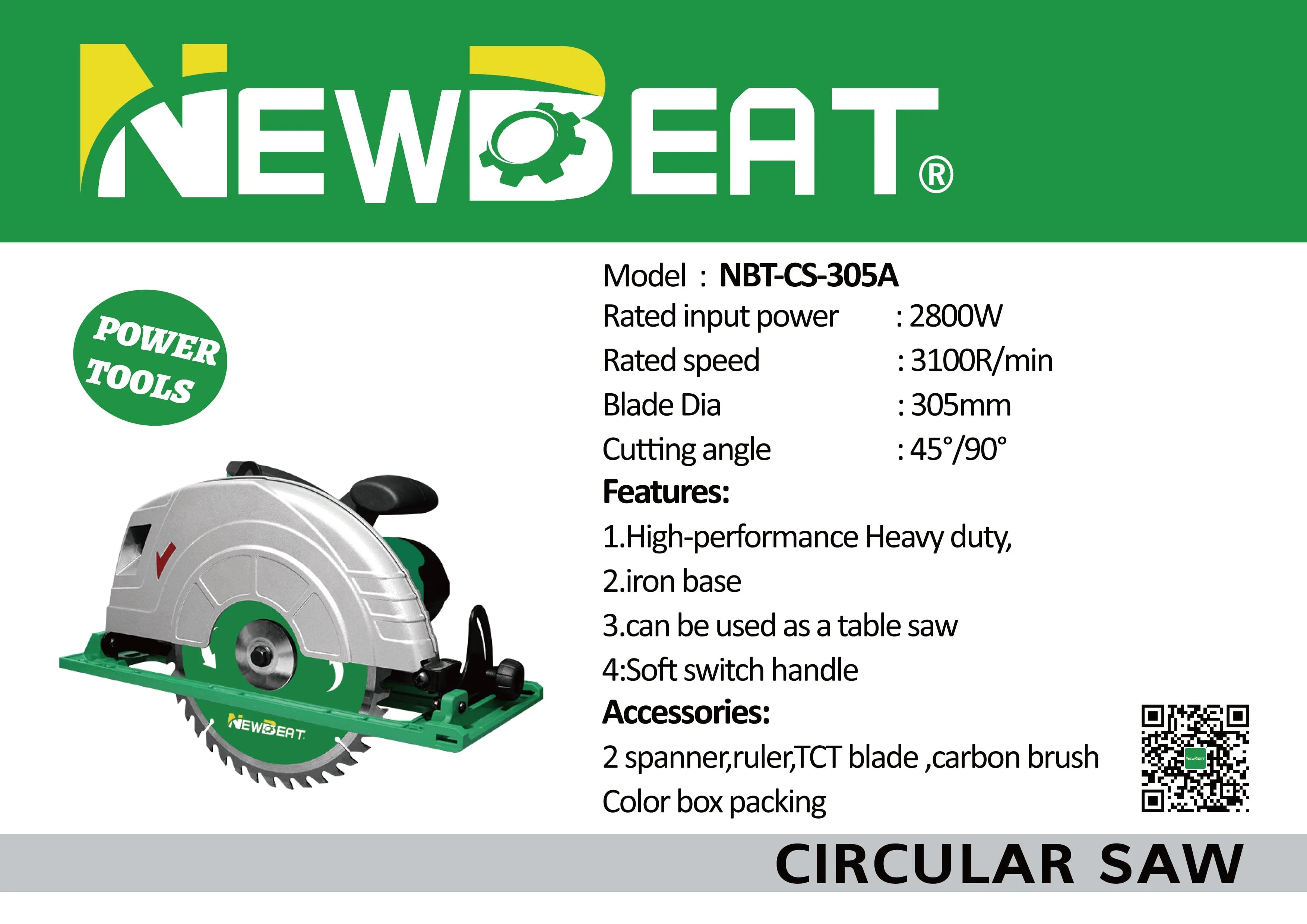 NEWBEAT Electric Circular Saw 305mm 2800W | Model: NBT-CS