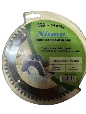 Nitoyo 7 60T TCT Circular Saw Blade for Aluminium. Plastic | Model : SBA-N0760