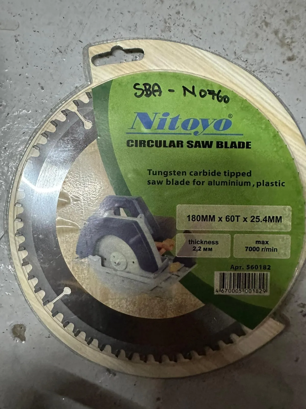 Nitoyo 7 60T TCT Circular Saw Blade for Aluminium. Plastic | Model : SBA-N0760