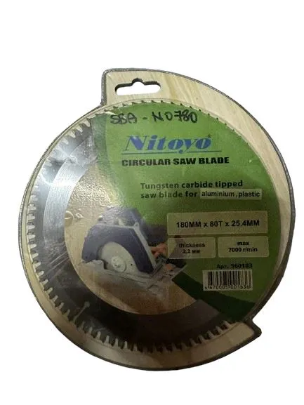 Nitoyo 7 80T TCT Circular Saw Blade for Aluminium. Plastic | Model : SBA-N0780