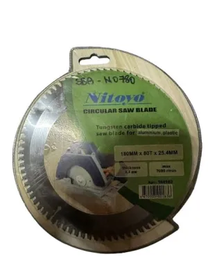 Nitoyo 7 80T TCT Circular Saw Blade for Aluminium. Plastic | Model : SBA-N0780