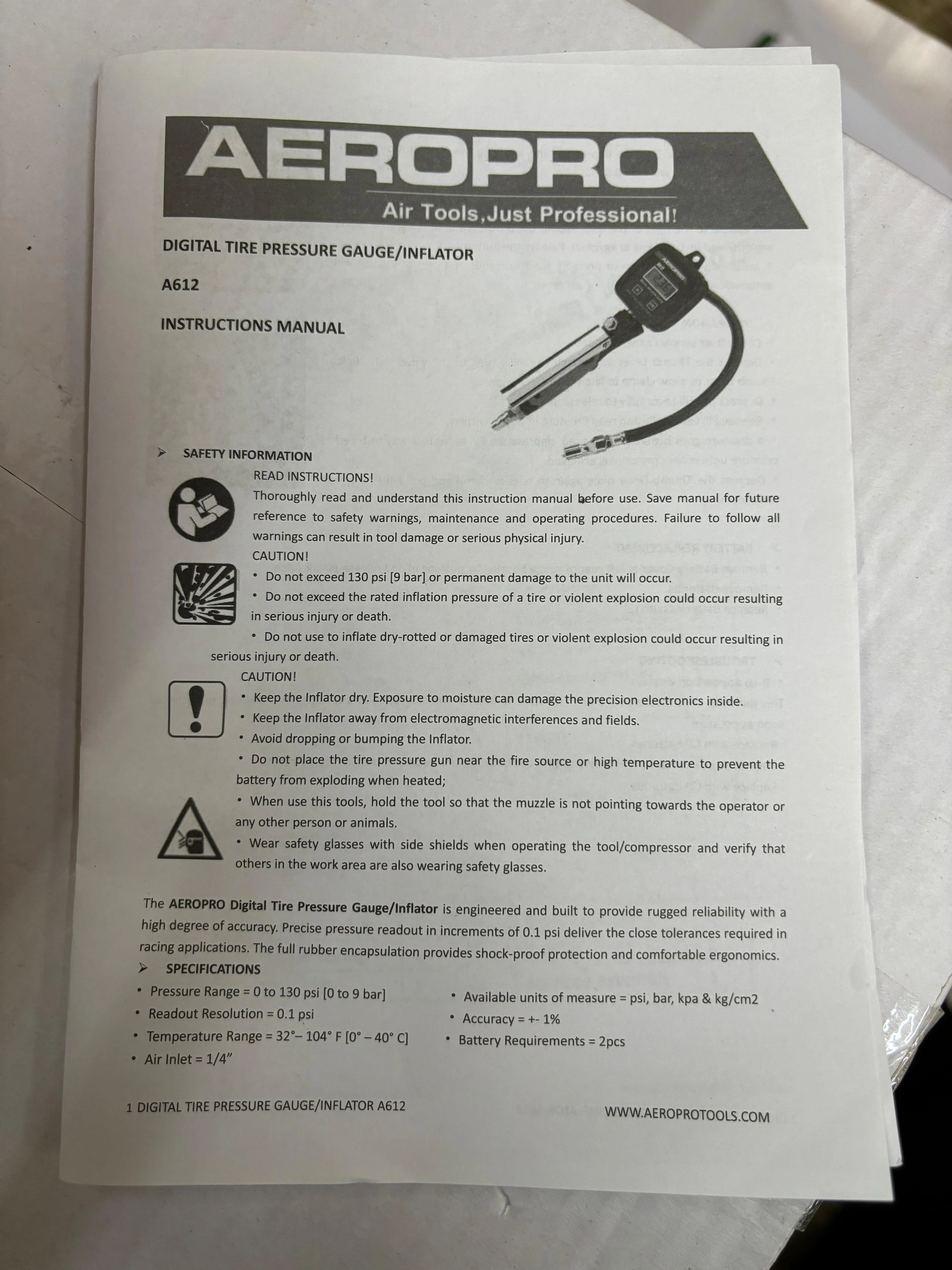 Rong Peng Aeropro Tyre Inflating Inflator Gun with Digital Display Gauge | Model : SG-A612