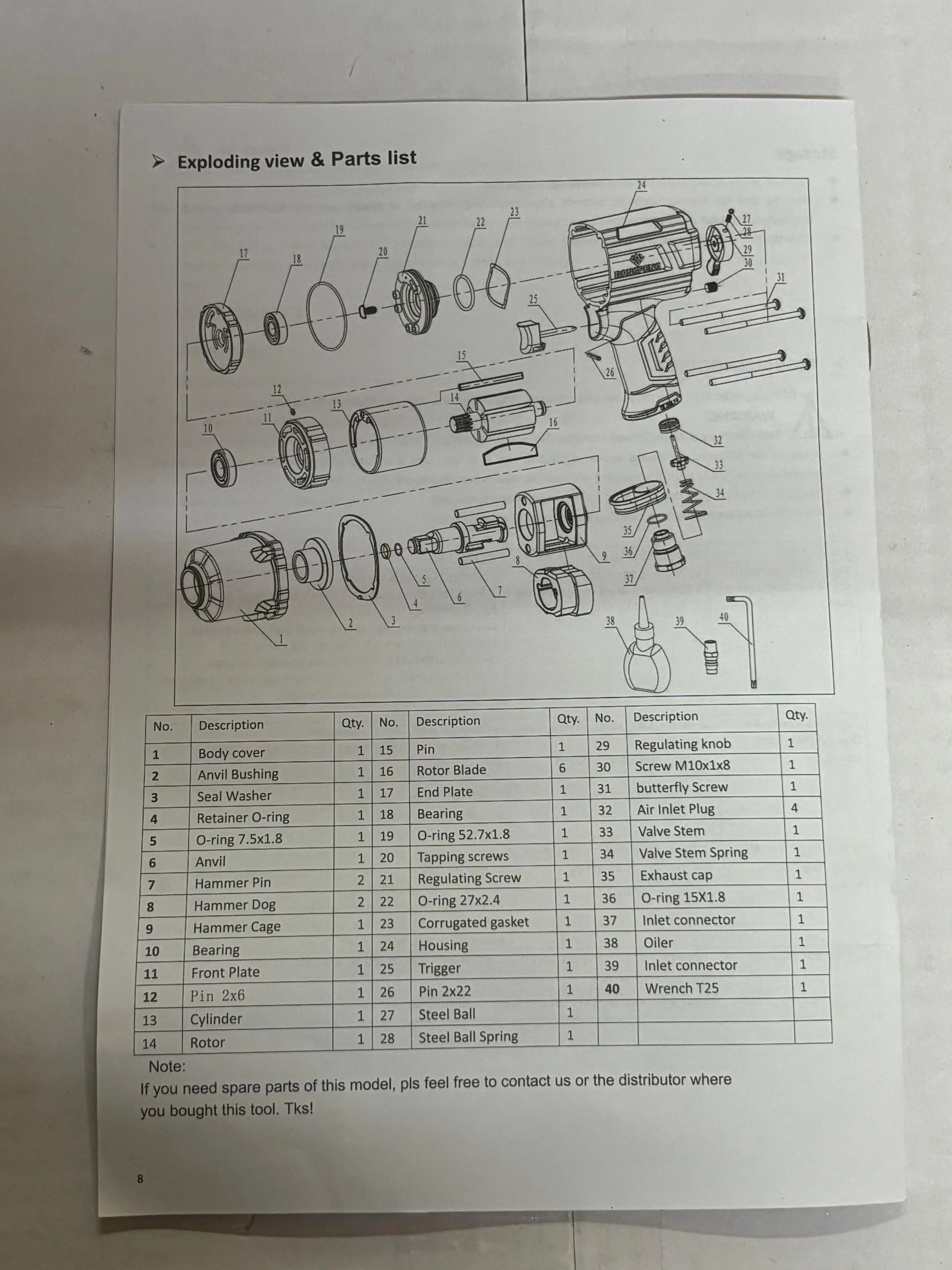 RONG PENG Air Impact Wrench 1/2 Max Torque 1100 N.m | Model : AT-RP916