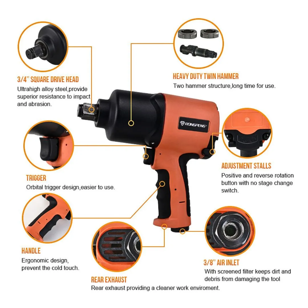 Rong Peng Air Impact Wrench 3/4 RP7460 Max Torque 1355N.m (High Torque) | Model : AT-RP7460