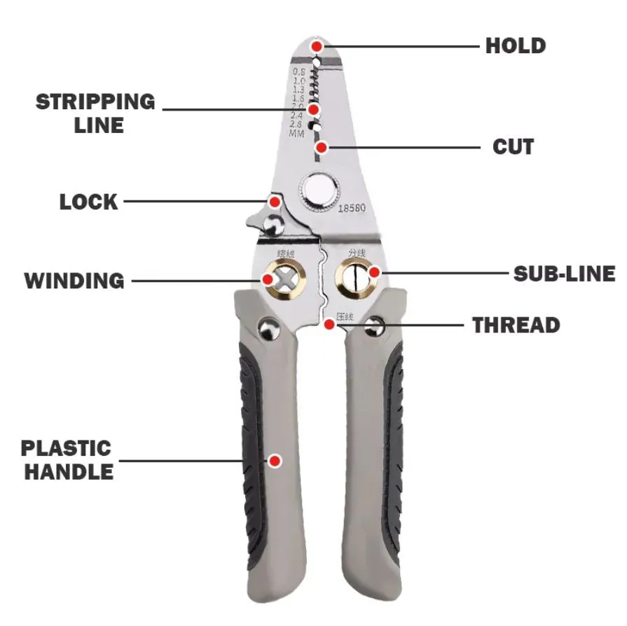 Stainless Steel Multi Wire Stripper 7 (0.8-3.2mm) | Model: WS1-YM-MT